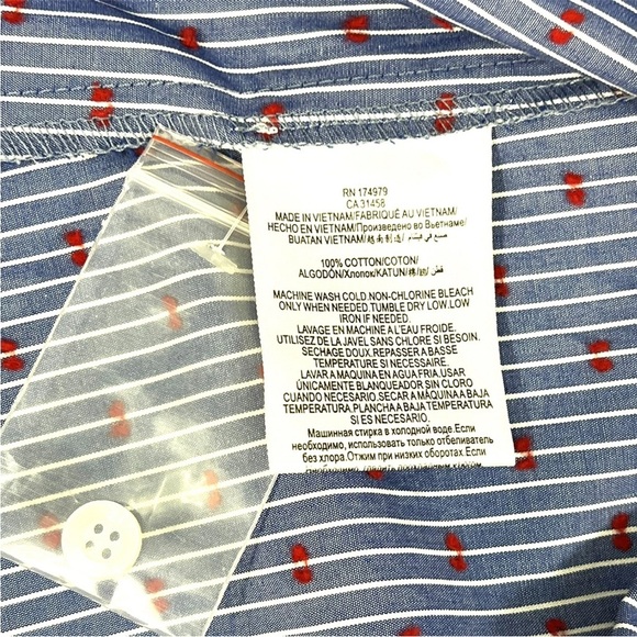 🆕 BCBGENERATION Blue & White Striped Red Dot Cold-Shoulder Shirt XS - Picture 7 of 11
